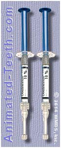 Syringes of 10% carbamide peroxide tooth whitener.